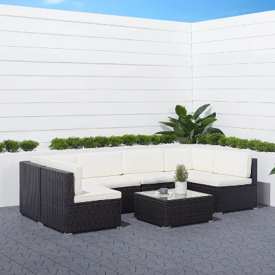 Venice 6pc Classic Outdoor Wicker Sectional Sofa With Seat And Back Cushion - Black - Vifah