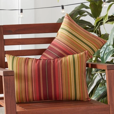 Set Of 2 Outdoor Lumbar Throw Pillows Kinnabari Stripe - Kensington Garden