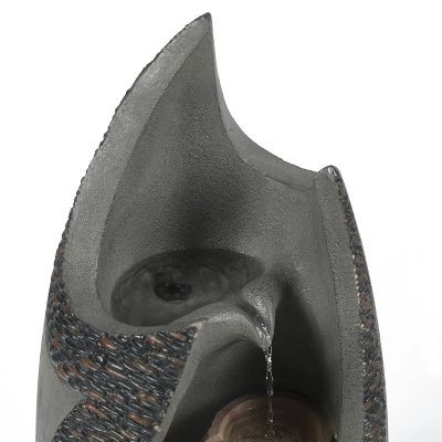 LuxenHome Stone-Gray Cement Modern Tiered Outdoor Garden Fountain With Lights - Image 3