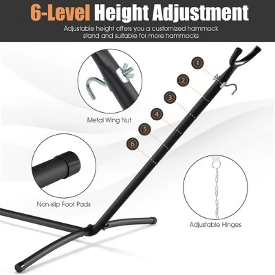 Costway Hammock Chair With Stand Heavy Duty Portable Carrying Bag Cushion Pillow RedBlue - Image 9