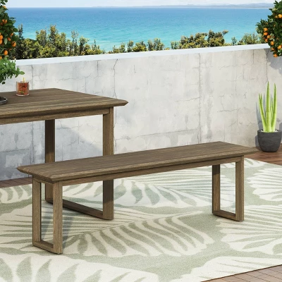 Nibley Outdoor Acacia Wood Dining Bench Gray - Christopher Knight Home - Image 2