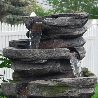 Sunnydaze Decor Sunnydaze 31"H Electric Polyresin And Fiberglass Lighted Cobblestone Waterfall Outdoor Water Fountain With LED Lights - Image 6