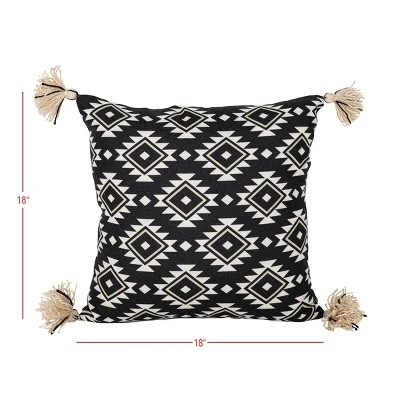 18X18 Inch Hand Woven Southwest Geo Outdoor Pillow Black Polyester With Polyester Fill By Foreside Home & Garden - Image 4
