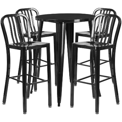 Flash Furniture Commercial Grade 30" Round Metal Indoor-Outdoor Bar Table Set With 4 Vertical Slat Back Stools - Image 4