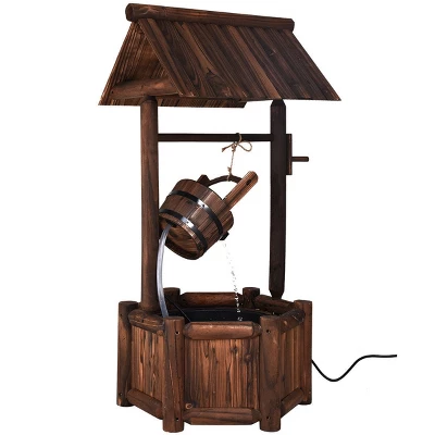 Costway Garden Rustic Wishing Well Water Fountain Wooden Outdoor Electric Backyard Pump - Image 4
