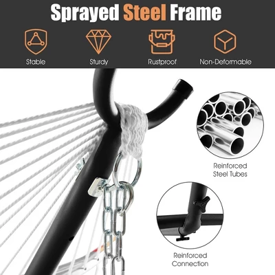 Costway Hammock Chair With Stand Heavy Duty Portable Carrying Bag Cushion Pillow RedBlue - Image 8