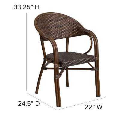 Merrick Lane Wicker Rattan Patio Chair With Curved Back And Aluminum Bamboo Frame - Image 5