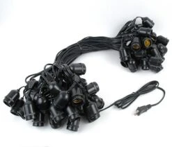 Novelty Lights Edison Outdoor String Lights With 50 Suspended Sockets Black Wire 100 Feet
