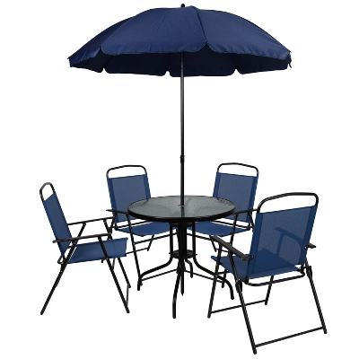 Flash Furniture Nantucket 6 Piece Patio Garden Set With Table, Umbrella And 4 Folding Chairs - Image 16