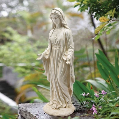 LuxenHome 30.5" H Virgin Mary Indoor Outdoor Statue Garden Statues, Gray Or Ivory - Image 4