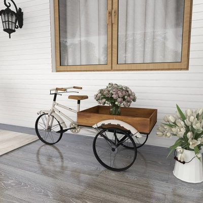 48" Wide Planter Rustic Iron Bicycle Inspired Flower Cart Brown - Olivia & May - Image 9