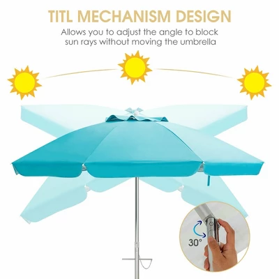 Costway 6.5FT Patio Beach Umbrella Sun Shade Tilt W/Carry Bag Blue - Image 5