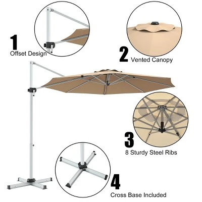 Costway 11' Patio Cantilever Offset Umbrella 360 Degrees Rotation Aluminum Tilt - Image 7