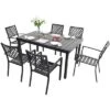 7PC Metal Patio Dining Set With Rectangular Expandable Table & 6 Chairs - Captiva Designs