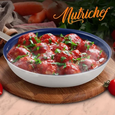 NutriChef 8" Small Fry Pan - Small Skillet Nonstick Frying Pan With Silicone Handle, Ceramic Coating, Blue Silicone Handle - Image 2