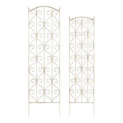 Set Of 2 Garden Trellises - For Climbing And Potted Plants - Decorative Scroll Metal Panels With 7.75-Inch Stakes By Pure Garden (White) - Image 3