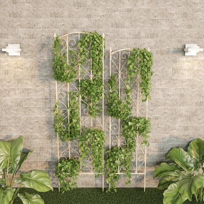 Set Of 2 Garden Trellises - For Climbing And Potted Plants - Decorative Scroll Metal Panels With 7.75-Inch Stakes By Pure Garden (White) - Image 6