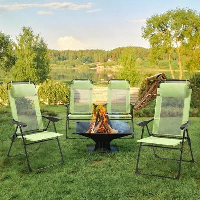 Outsunny Set Of 4 Folding Patio Chairs, Camping Chairs With Adjustable Sling Back, Removable Headrest, Armrest For Garden, Backyard, Lawn, Green - Image 2