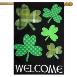 Shamrocks St. Patrick's Day Burlap House Flag Welcome 28" X 40" Briarwood Lane