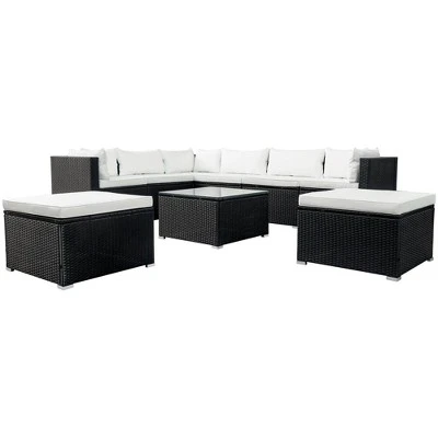 9pc Wicker Patio Seating Set With Cushions - Black/Beige - GODEER - Image 9