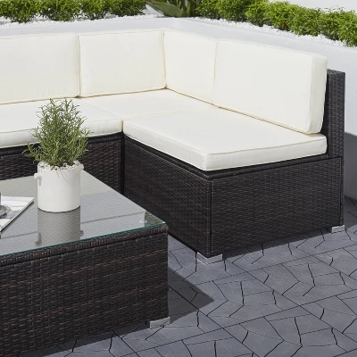 Venice 6pc Classic Outdoor Wicker Sectional Sofa With Seat And Back Cushion - Black - Vifah - Image 2