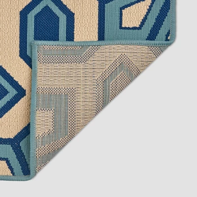 8' X 11' Tegan Geometric Outdoor Rug Ivory/Blue - Christopher Knight Home - Image 3