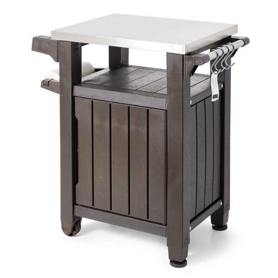 Keter Unity Portable 40 Gal Outdoor Table And Storage Cabinet W/ Accessory Hooks, Stainless Steel Top For Patio Kitchen Island Or Bar Cart - Image 7