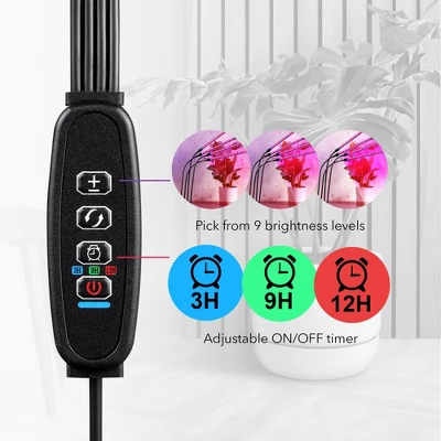 Dartwood LED Grow Lights For Indoor Plants With Red Blue Spectrum - Plant Grow Light With 9 Brightness Levels, Auto On Off Function (2 Pack) - Image 4