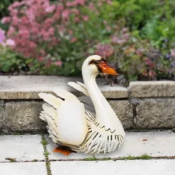 11" Iron Indoor/Outdoor Swan Decorative Garden Statue White - Alpine Corporation