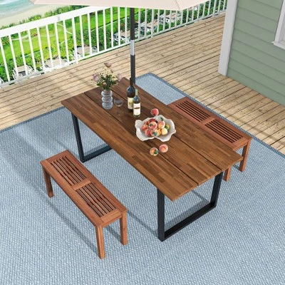 Costway Patio Backless Bench 2-Seater Outdoor Dining Bench Solid Wood Garden Backyard - Image 4