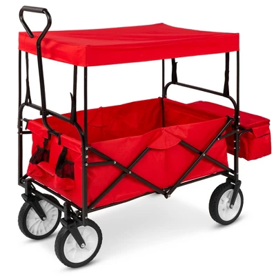 Best Choice Products Folding Utility Cargo Wagon Cart W/ Removable Canopy, Cup Holders - Image 7