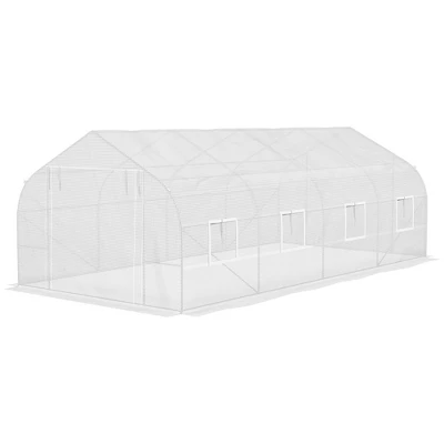 Outsunny 19.5' X 9.8' X 6.9' Walk-In Greenhouse, Outdoor Gardening Canopy Hot House With 8 Roll-up Windows, Zippered Door & Weather Cover, Steel White - Image 3