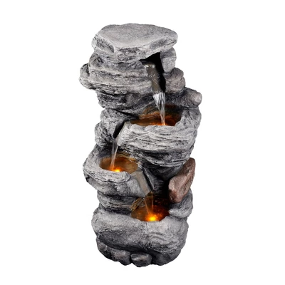Teamson Home 39.37" Outdoor Faux Stone 4-Tier Water Fountain With LED, Gray - Image 8