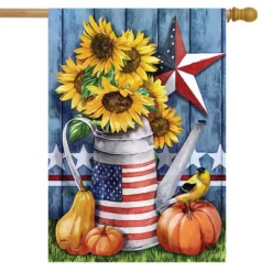 Briarwood Lane American Autumn Primitive House Flag Fall Patriotic Sunflowers 28" X 40"
