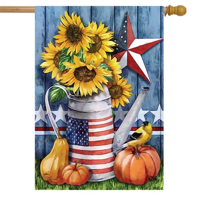 Briarwood Lane American Autumn Primitive House Flag Fall Patriotic Sunflowers 28" X 40"