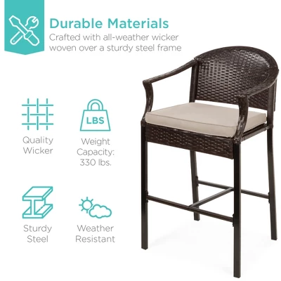 Best Choice Products 3-Piece Outdoor Wicker Bistro Bar Height Set For Patio, Garden W/ Barstools, Steel Frame - Image 2