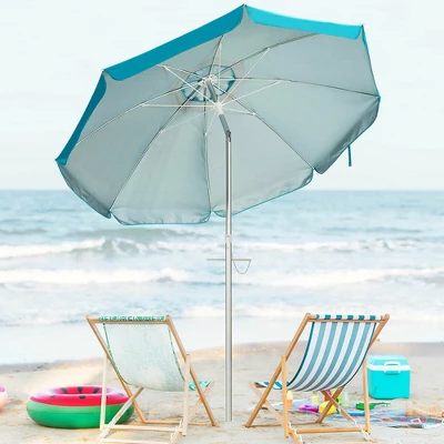 Costway 6.5FT Patio Beach Umbrella Sun Shade Tilt W/Carry Bag Blue - Image 3