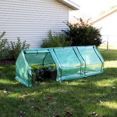 Sunnydaze Decor Sunnydaze Outdoor Portable Slanted Top Plant Shelter Mini Cloche Greenhouse With Zipper Doors - 36" - Green - Image 6