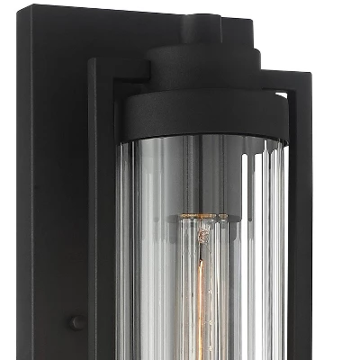 Possini Euro Design Bogata Modern Outdoor Wall Light Fixture Textured Black 15 1/2" Clear Ribbed Glass For Post Exterior Barn Deck House Porch Yard - Image 2