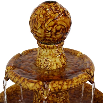 Sunnydaze Decor Sunnydaze 43"H Electric Ceramic 3-Tier Floral Motif Outdoor Water Fountain With LED Lights - Image 3