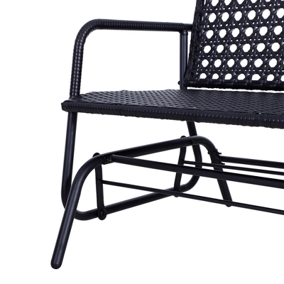 Outsunny Patio 2-Person Wicker Glider Bench Rocking Chair, Outdoor All-Hand Woven PE Rattan Loveseat For Patio, Garden, Porch, Lawn, Black - Image 5