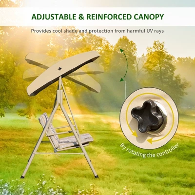 Outsunny 3 Person Outdoor Porch Swing Lounge Chair Bench With Canopy Top- Brown - Image 8