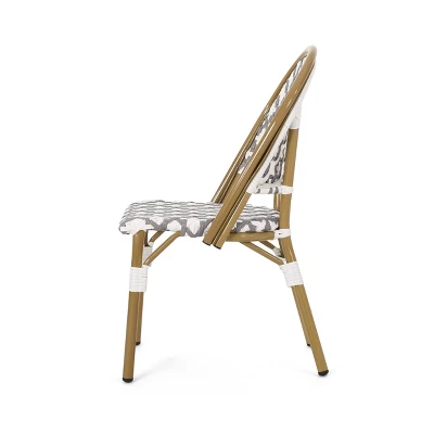 Louna 2pk Outdoor French Bistro Chairs With Bamboo Finish - Gray/White - Christopher Knight Home - Image 4