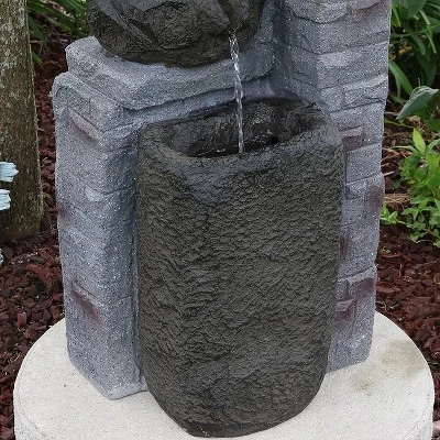Sunnydaze Decor Sunnydaze Outdoor Polyresin Solar Powered Stone Bowls Water Fountain With LED Lights And Backup Battery - 30" - Image 6