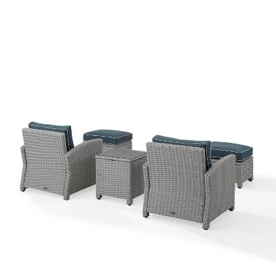 Bradenton 5pc Outdoor Wicker Seating Set With Side Table, 2 Arm Chairs And 2 Ottomans - Navy/Gray - Crosley - Image 7