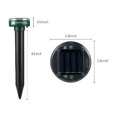 Dartwood Outdoor Solar Ultrasonic Pest And Mole Repellent For Groundhogs, Rats, Mice, Snakes In Your Gardens, Lawns And Yards (2 Pack) - Image 3