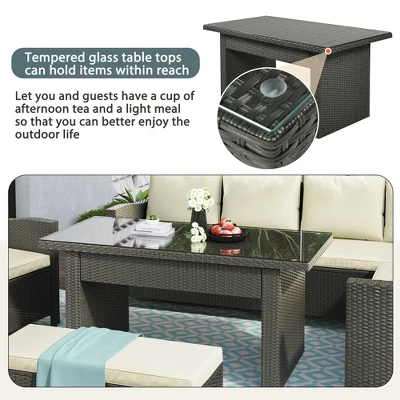 6 PCS Patio Outdoor Rattan Sectional Sofa Set, Conversation Seating Group With Cushions-ModernLuxe - Image 6