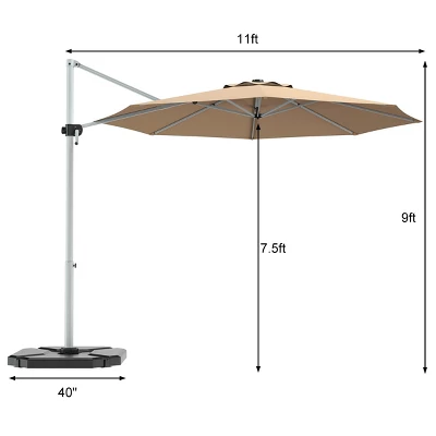 Costway 11' Patio Cantilever Offset Umbrella 360 Degrees Rotation Aluminum Tilt - Image 2
