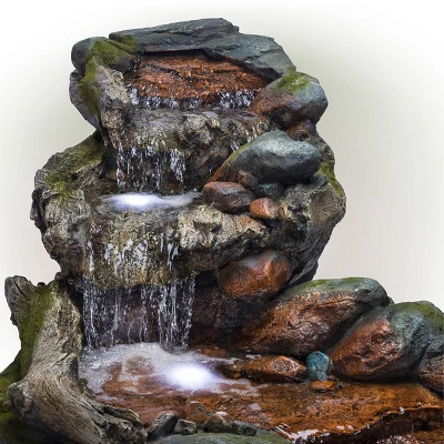28" Resin 3-Tier Rainforest Fountain With LED Lights Bronze - Alpine Corporation - Image 4