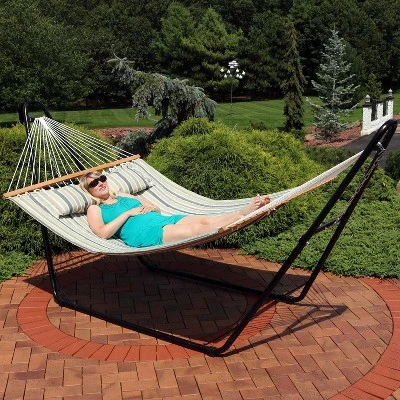 Sunnydaze Decor Sunnydaze 2-Person Quilted Printed Fabric Spreader Bar Hammock/Pillow With S Hooks And Hanging Chains - 450 Lb Weight Capacity - Image 6